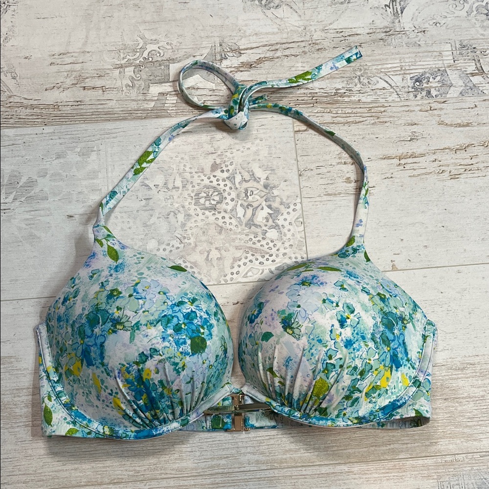 Victorias Secret Blue Floral Bombshell Pushup Bikini Top 38D